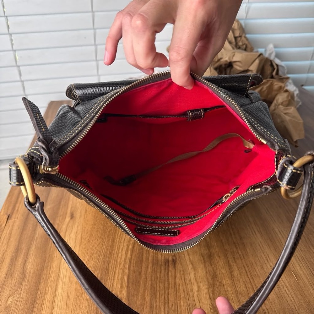 Dooney & Bourke Santorini Lizard Embossed Leather Hobo Shoulder Bag Black - Picture 4 of 14